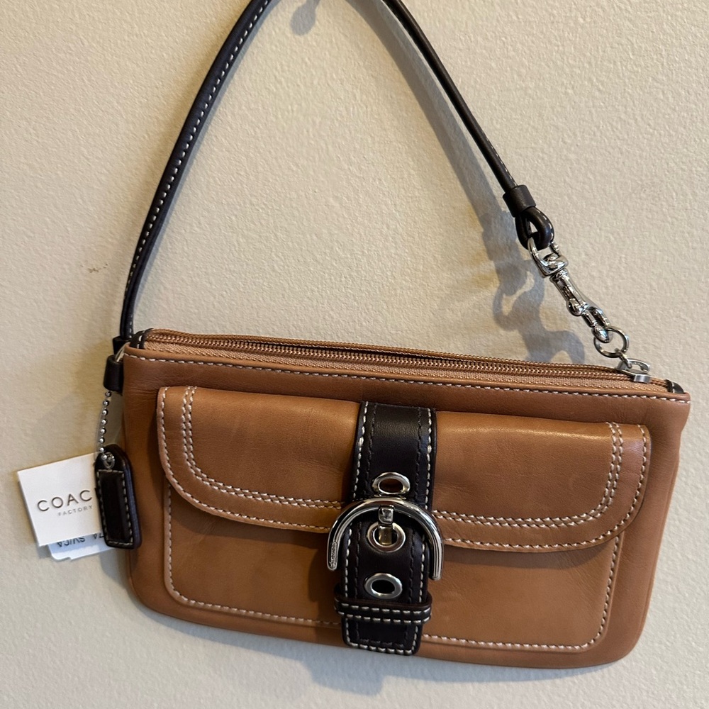 Coach Brown and Tan Leather Wristlet - Picture 2 of 4